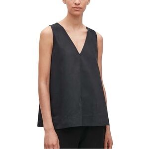 COS linen & cotton sleeveless a-line v-neck black top size 44 like new condition
